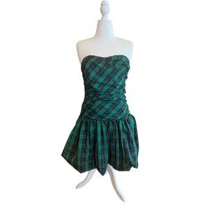 Luella Bartley Blackwatch Plaid Strapless Dress Green Tartan Bubble Skirt Sz 15